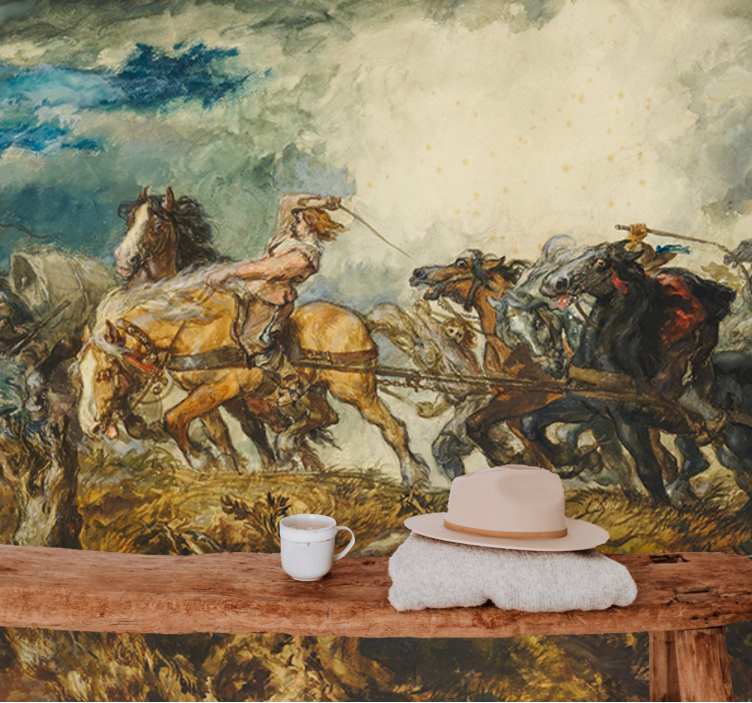 Horse-drawn chaos classic art wall mural - TenStickers