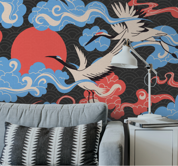"Japandi" colorful birds pattern  wall mural - TenStickers