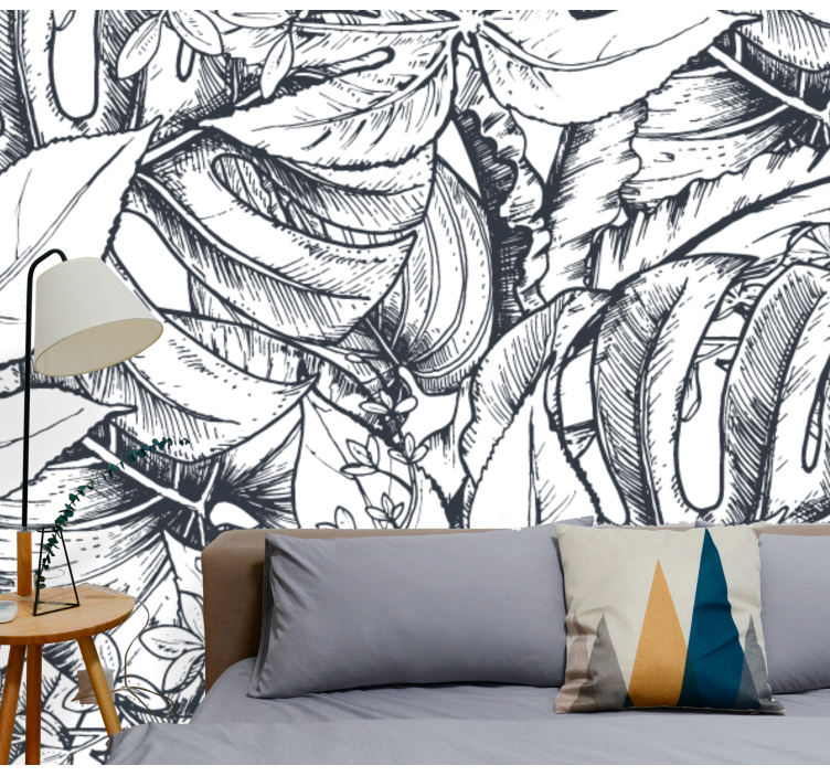 Jungle Black and White nature wall mural - TenStickers