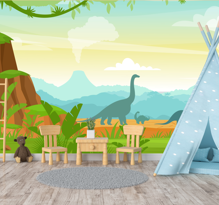 Jungle wall mural dinosaurs in jungle - TenStickers