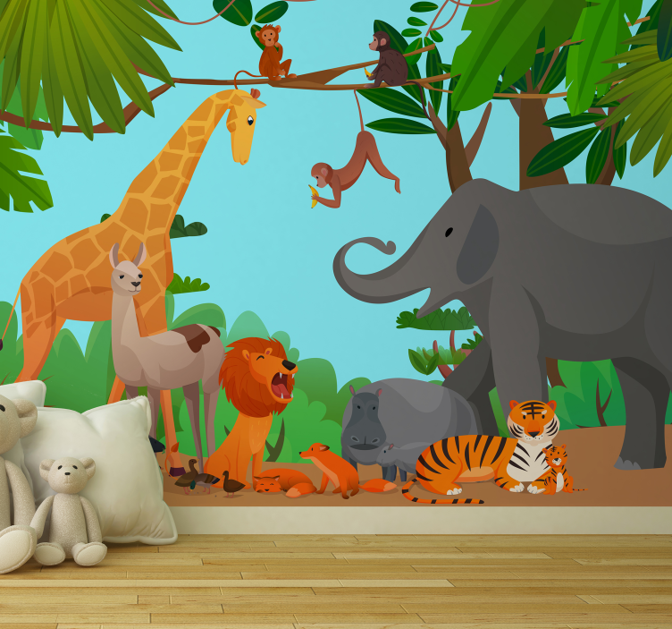Jungle with peaceful animals wall mural - TenStickers