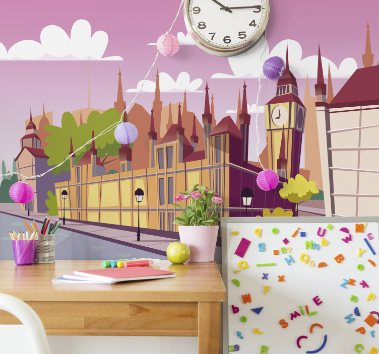 Kid's pink London Wall Mural - TenStickers