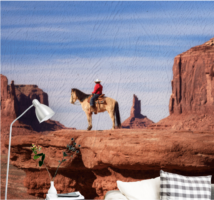 Landscape mural wallpaper cowboy on horseback - TenStickers
