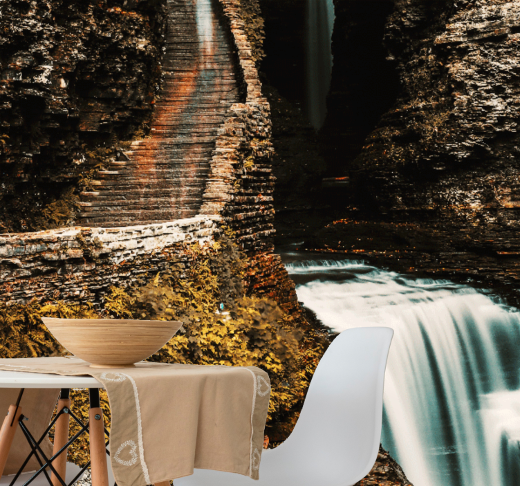Landscape mural wallpaper flowing waterfall scene - TenStickers