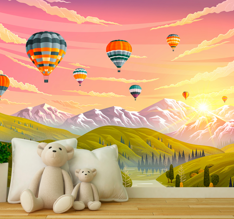 Landscape mural wallpaper hot air balloons - TenStickers