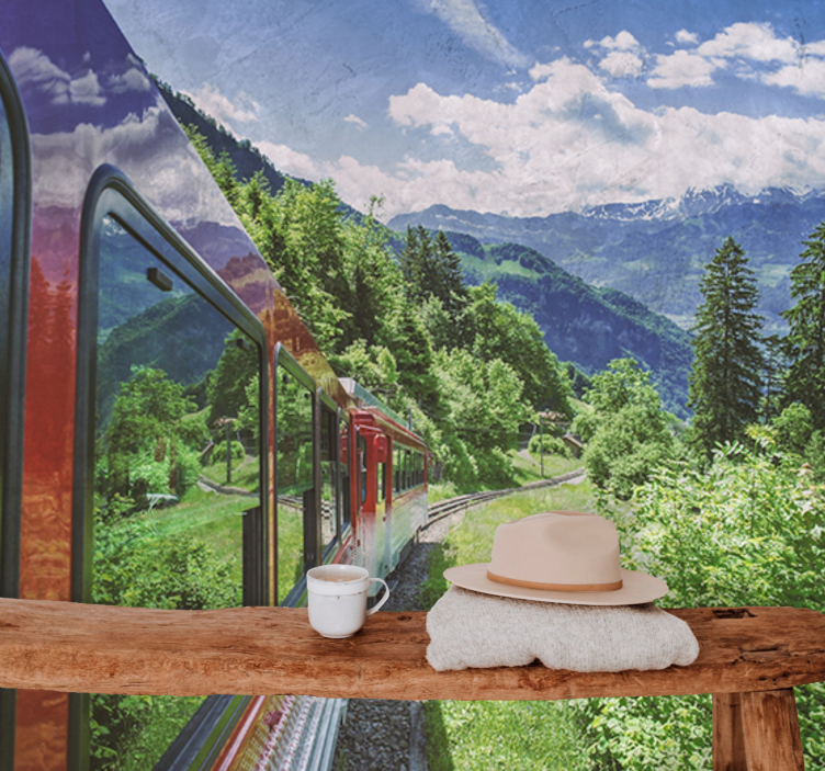 Landscape mural wallpaper mountain railway adventure - TenStickers