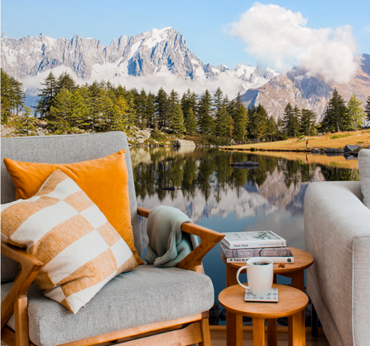 Landscape mural wallpaper mountain reflection scene - TenStickers