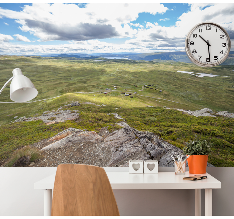 Landscape mural wallpaper mountainous greenery scene - TenStickers
