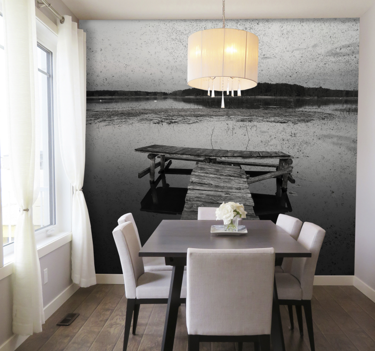 Landscape mural wallpaper scenic dock reflections - TenStickers