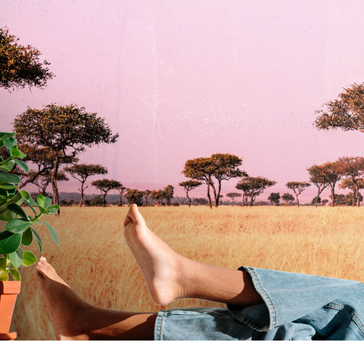 Landscape mural wallpaper serene savanna scene - TenStickers