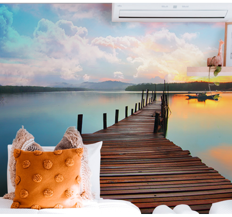 Landscape mural wallpaper serene waterway path - TenStickers