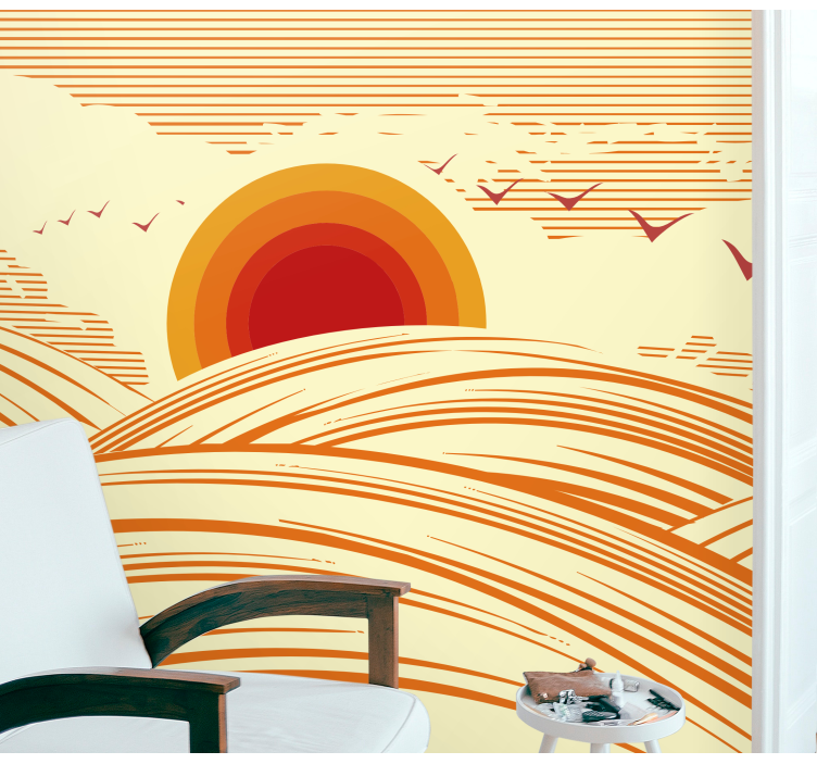 Landscape mural wallpaper setting sun horizon - TenStickers