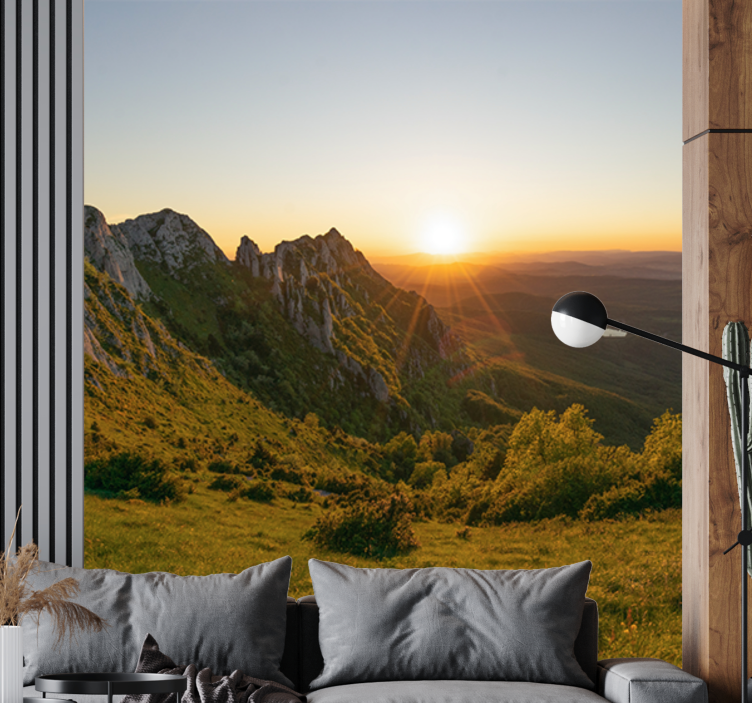 Landscape mural wallpaper sunset over mountains - TenStickers