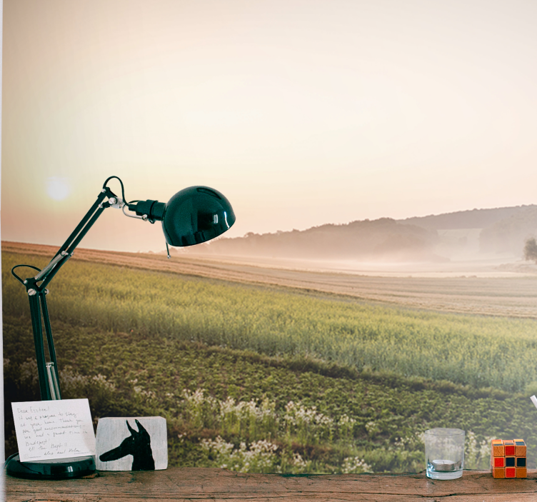 Landscape mural wallpaper tranquil green meadows - TenStickers