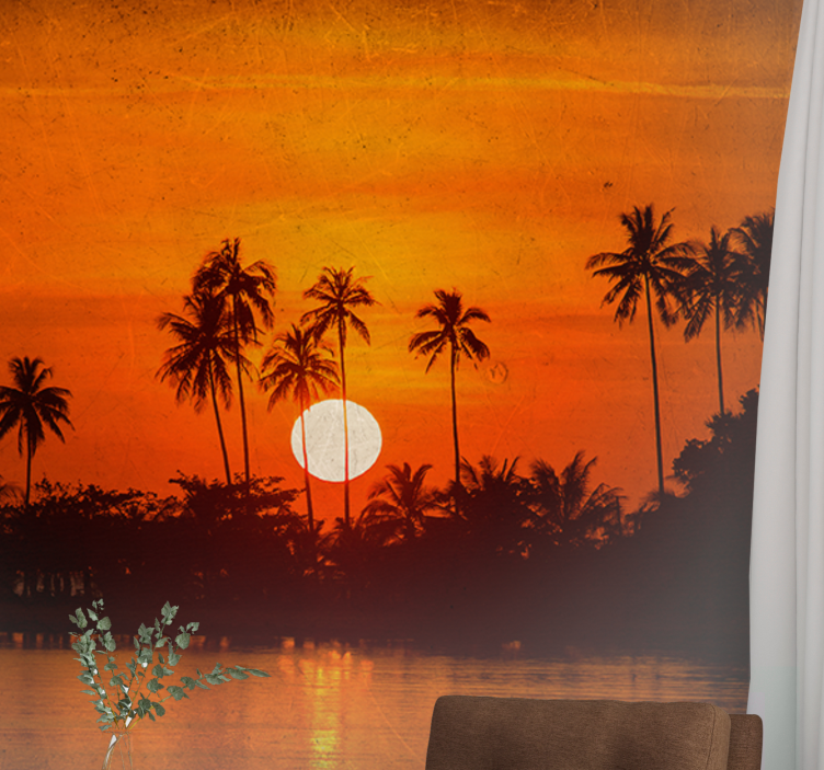 Landscape mural wallpaper tropical sunset scene - TenStickers