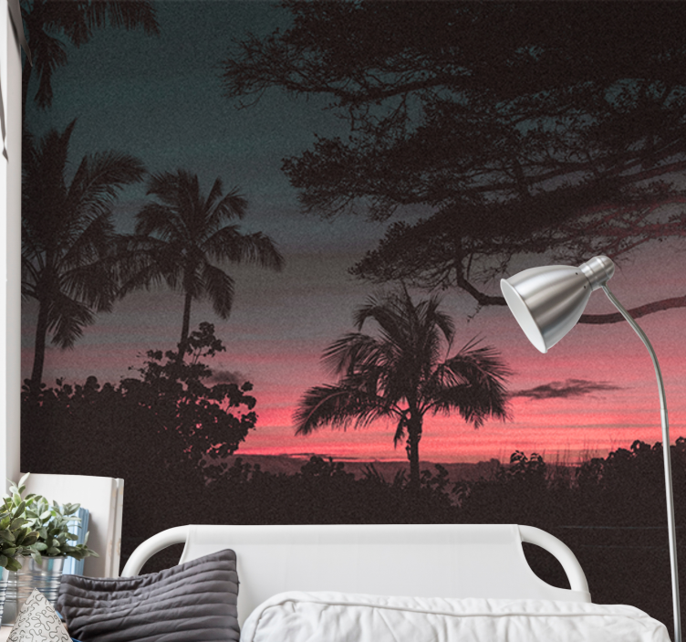 Landscape mural wallpaper tropical sunset silhouette - TenStickers