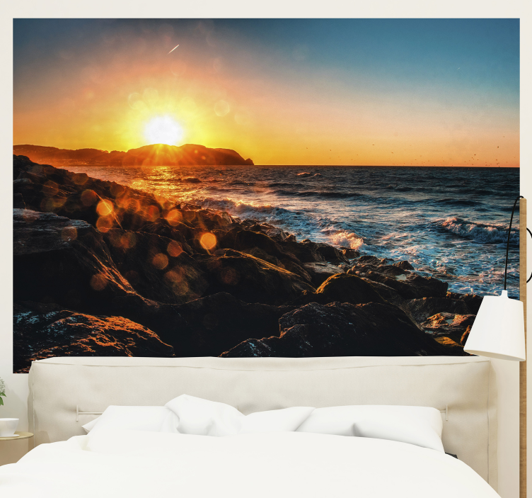 Landscape mural wallpaper twilight over waves - TenStickers