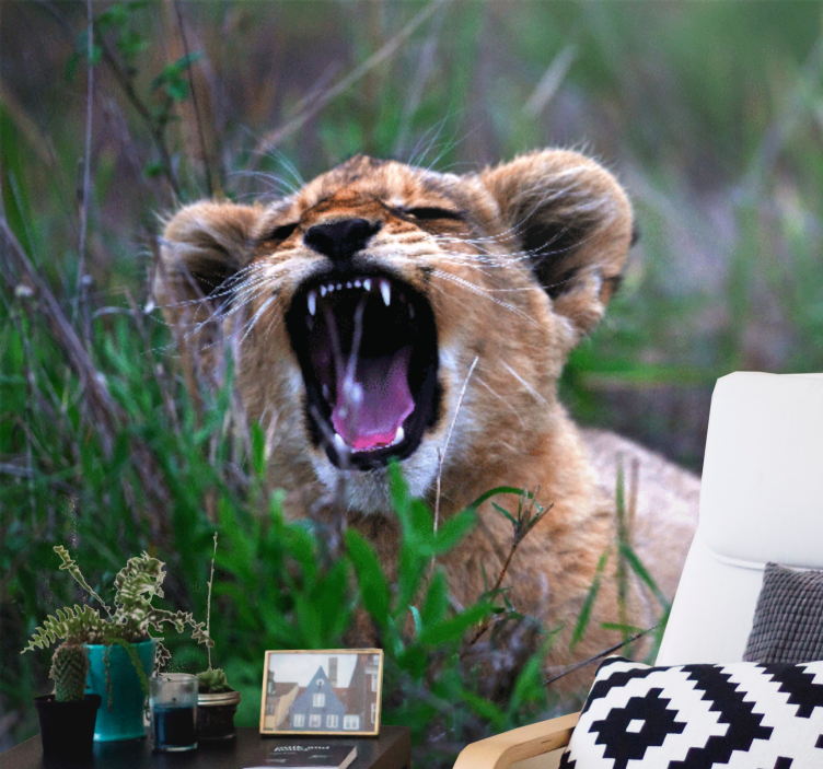 Lion mural roaring lion cub art decor - TenStickers
