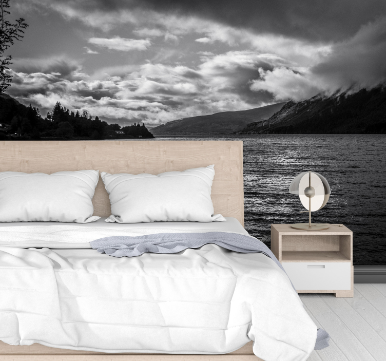 Loch Ness at sunrise lake wall mural - TenStickers