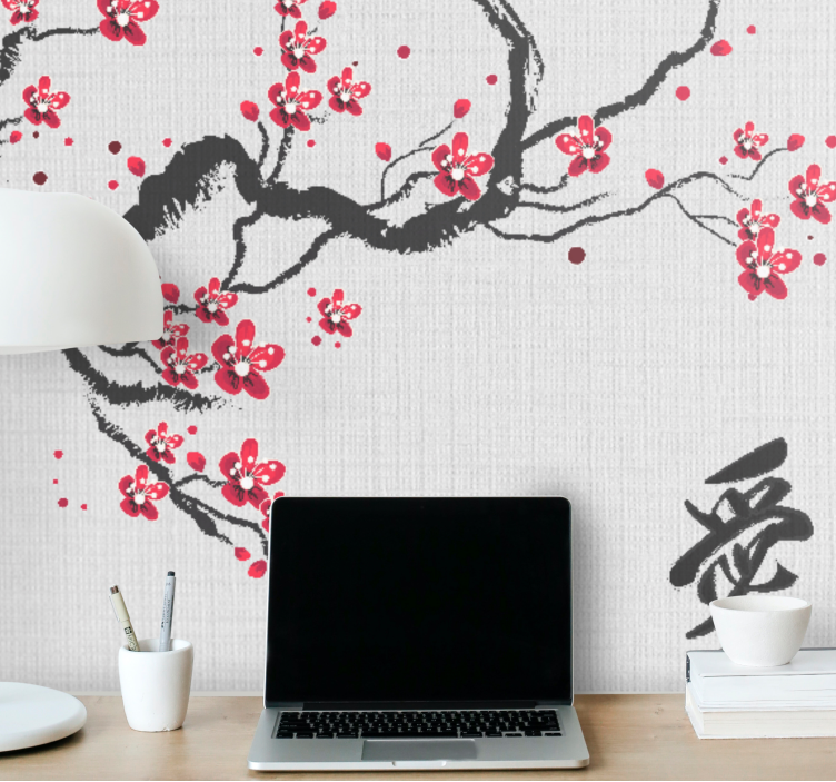 Love wall mural cherry blossom affection - TenStickers