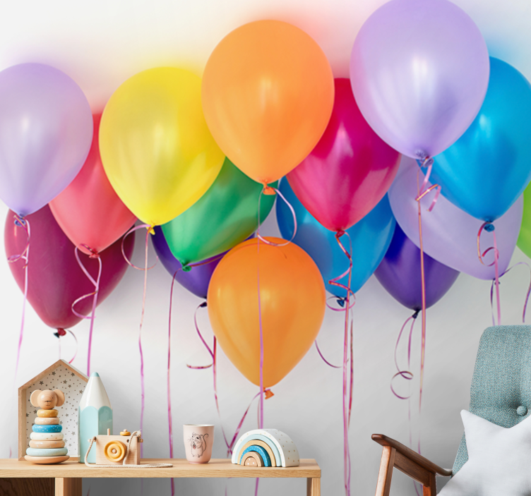 Love wall mural colorful celebration balloons - TenStickers