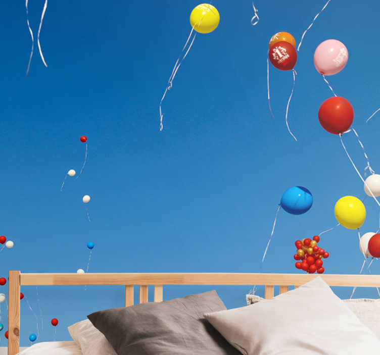 Love wall mural colorful floating balloons - TenStickers
