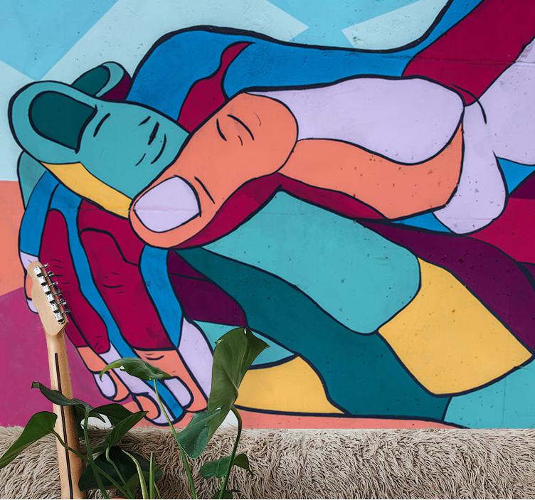 Love wall mural colorful hand embrace - TenStickers