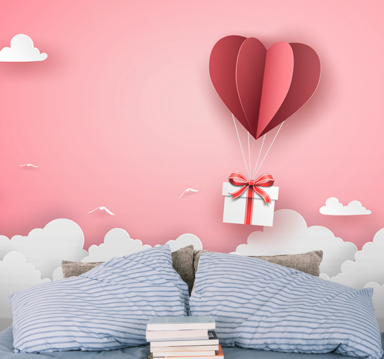Love wall mural heart balloon gift - TenStickers