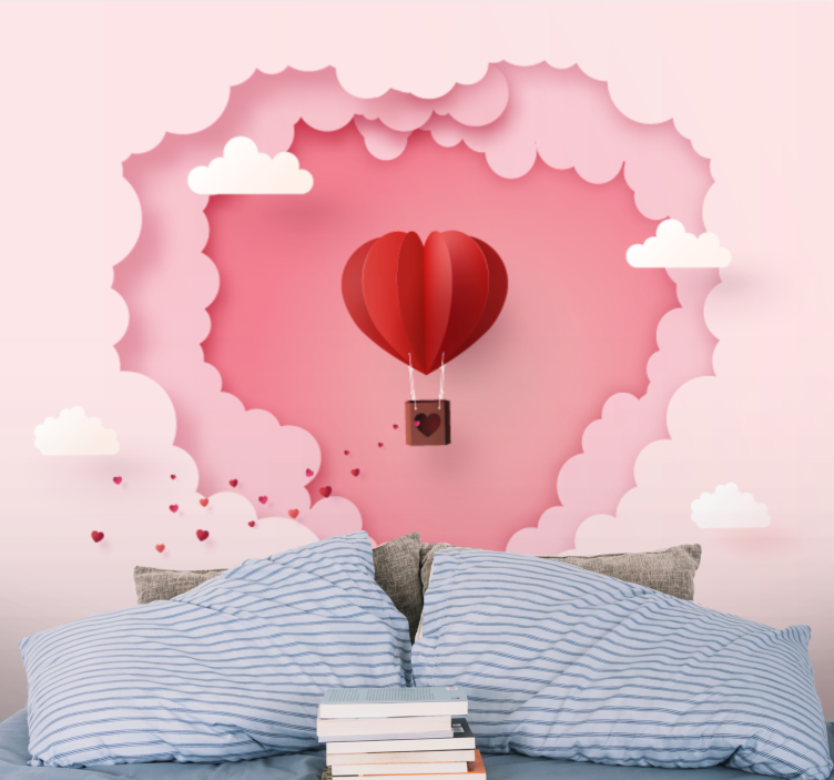 Love wall mural heart hot air balloon - TenStickers