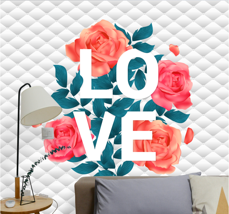 Love wall mural love roses floral design - TenStickers
