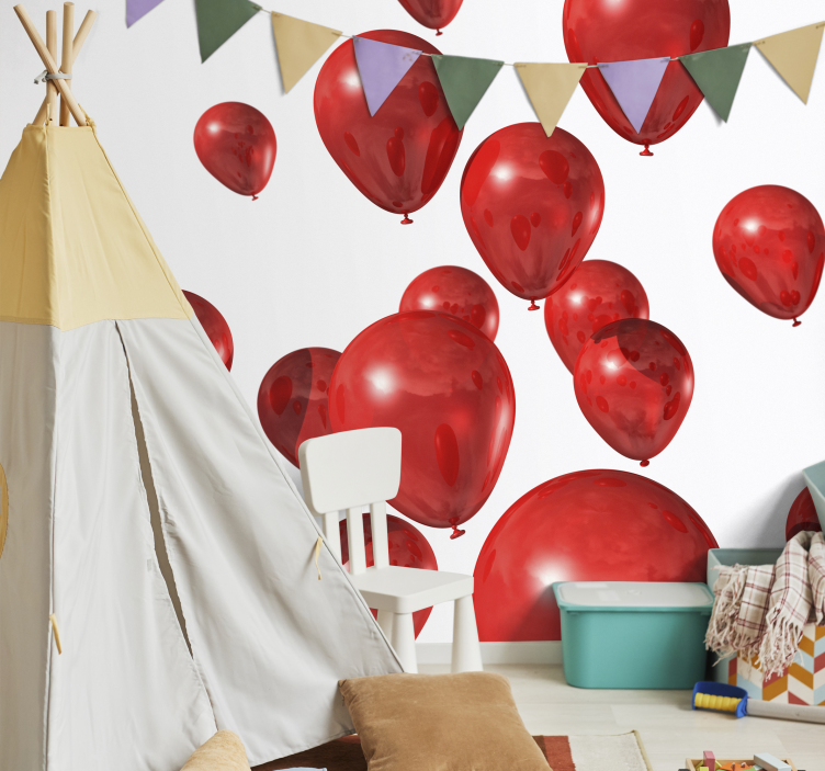 Love wall mural with joyful red balloons - TenStickers