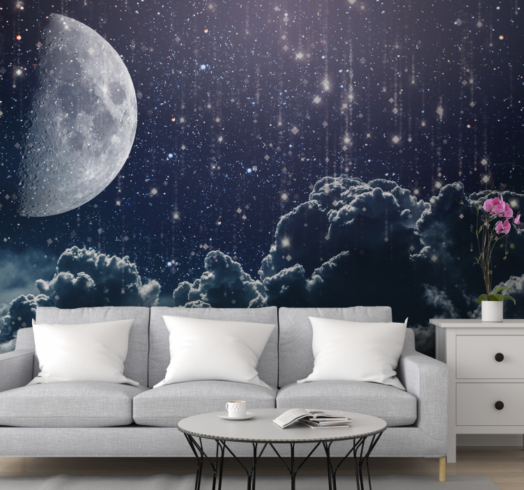 Moon with falling stars landscape wall mural - TenStickers