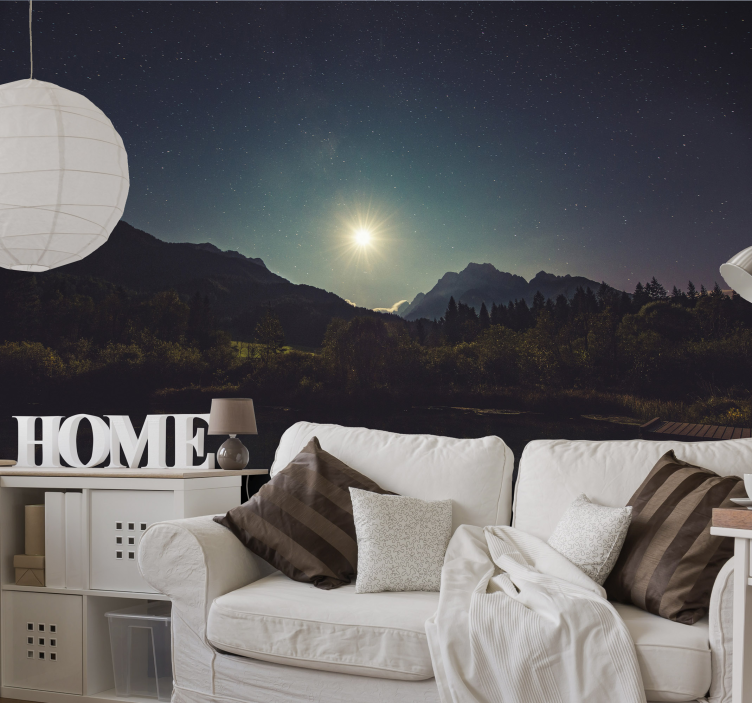 Moonlit Mountain View landscape mural wallpaper - TenStickers