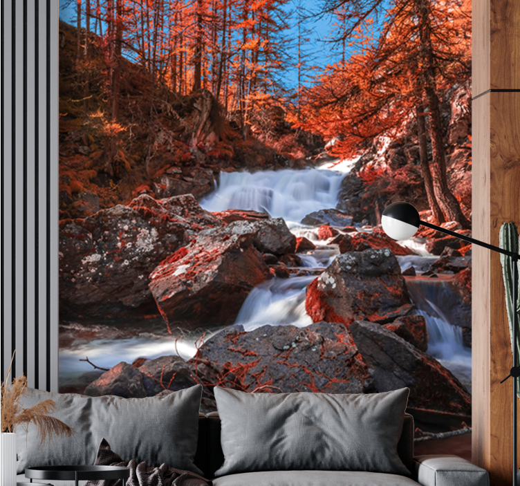 Mountain wall mural cascading rocky stream - TenStickers