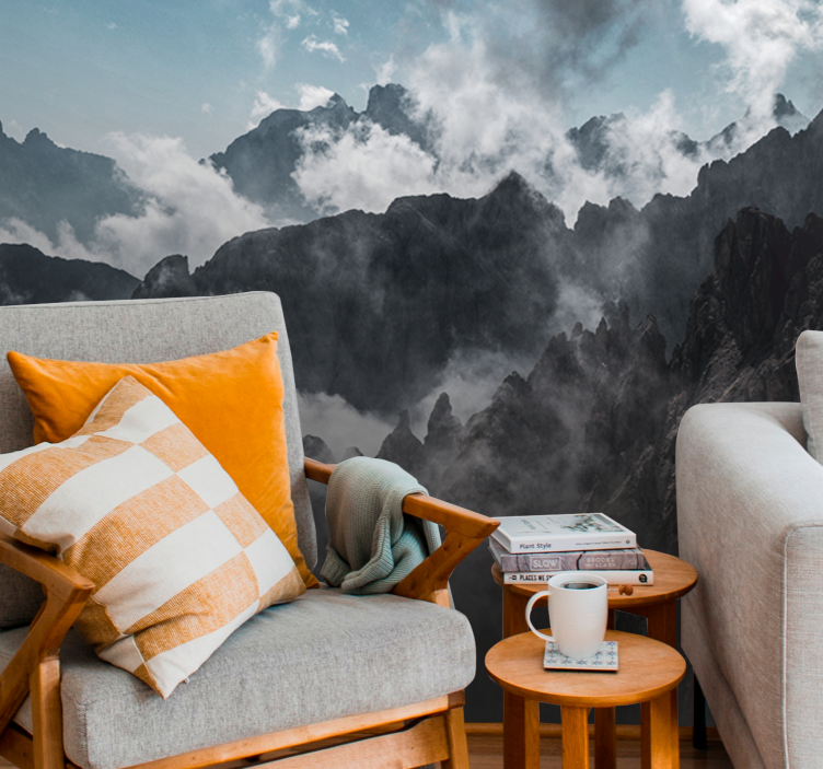 Mountain wall mural majestic peak silhouette - TenStickers