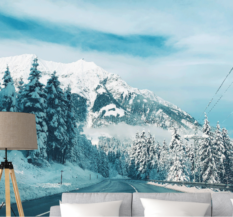 Mountain wall mural snowy mountain road - TenStickers
