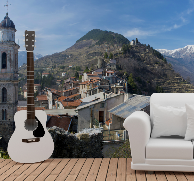 Music mural acoustic guitar landscape - TenStickers