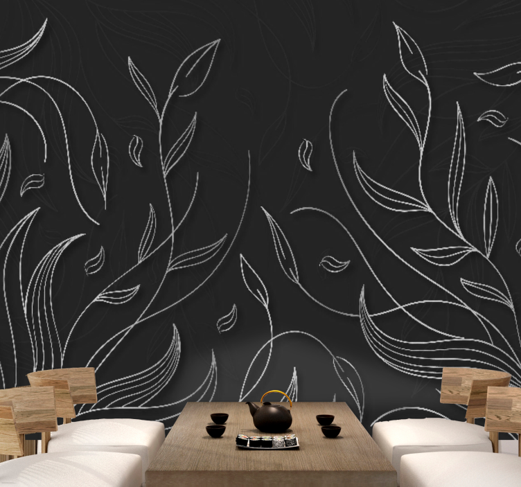 Nature wall mural elegant leaf designs - TenStickers