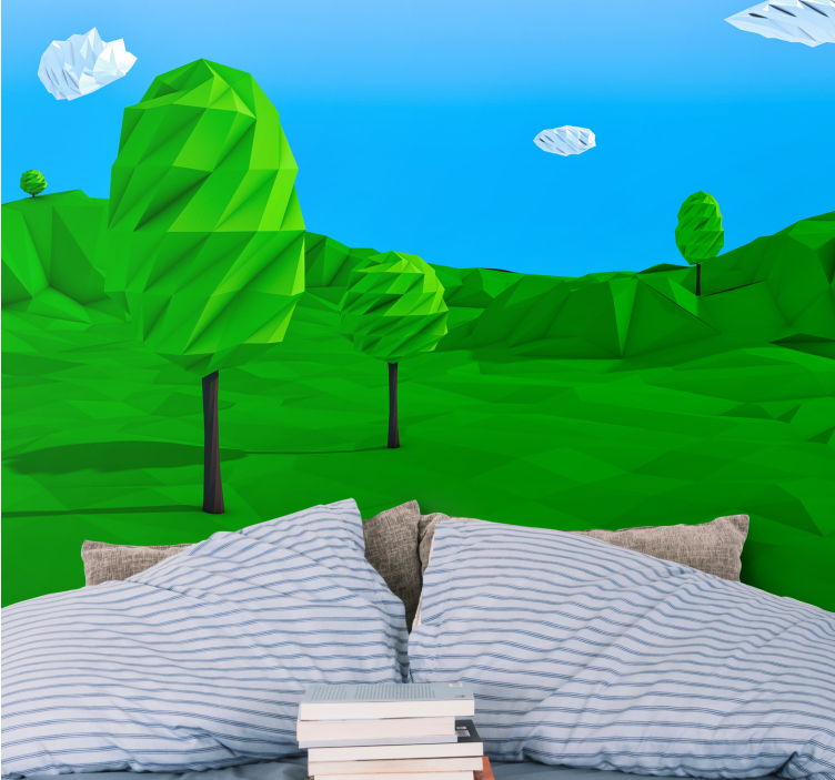 Nature wall mural geometric green landscape - TenStickers