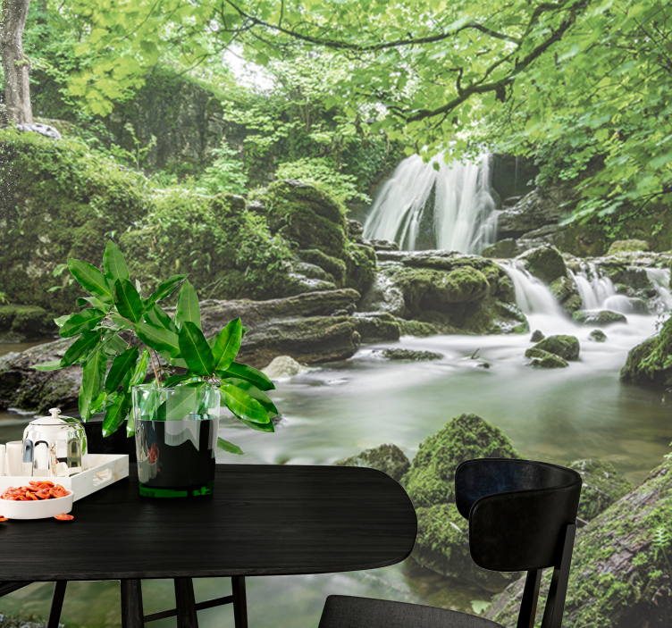 Nature wall mural lush waterfall serenity - TenStickers