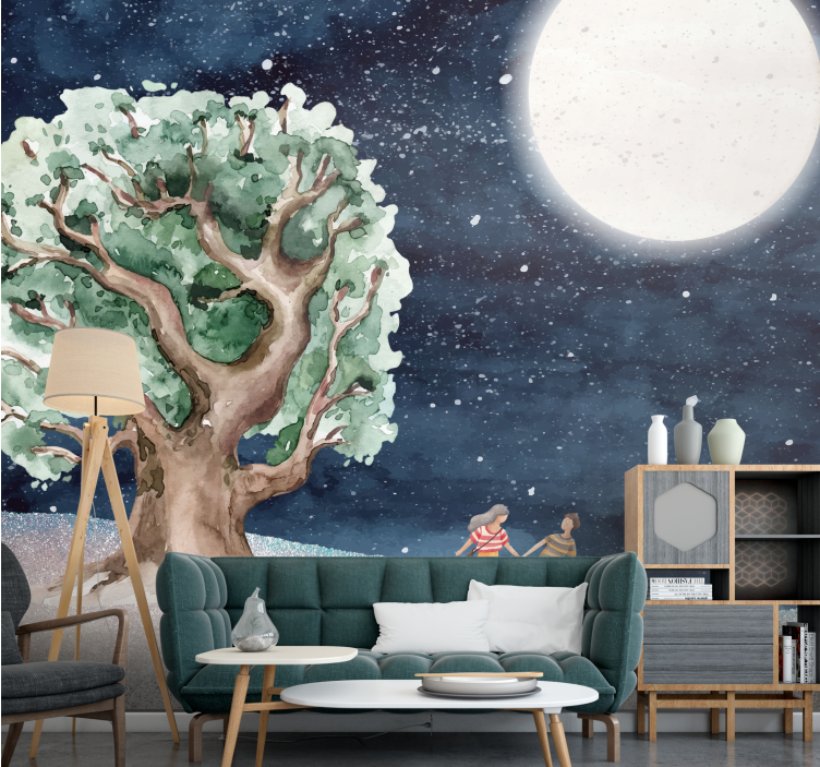 Nature wall mural moonlit tree journey - TenStickers