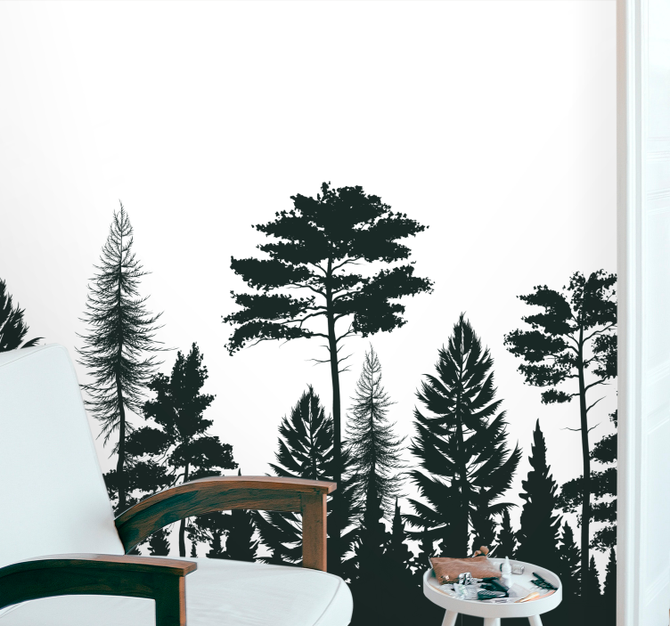Nature wall mural silhouetted evergreen trees - TenStickers