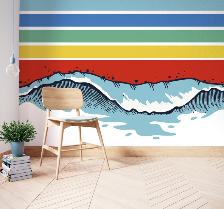Nature wall mural stylized wave design - TenStickers