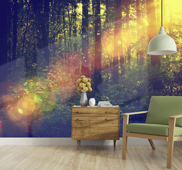 Nature wall mural sunlit forest depths - TenStickers