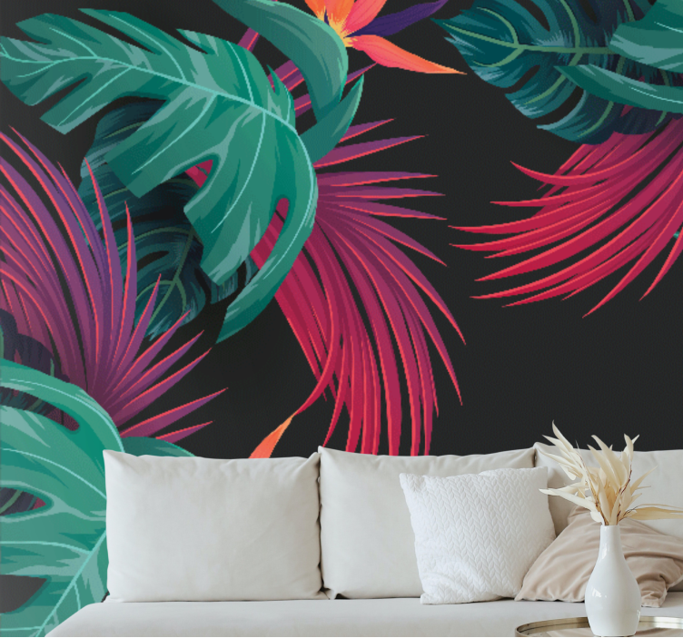 Nature wall mural tropical leaf arrangement - TenStickers