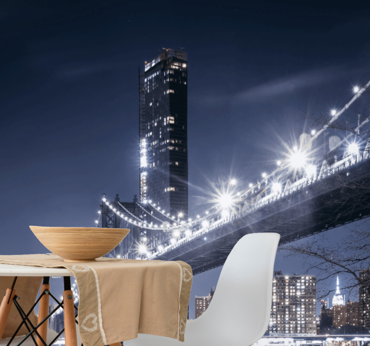 New york wall mural brooklyn bridge night scene - TenStickers
