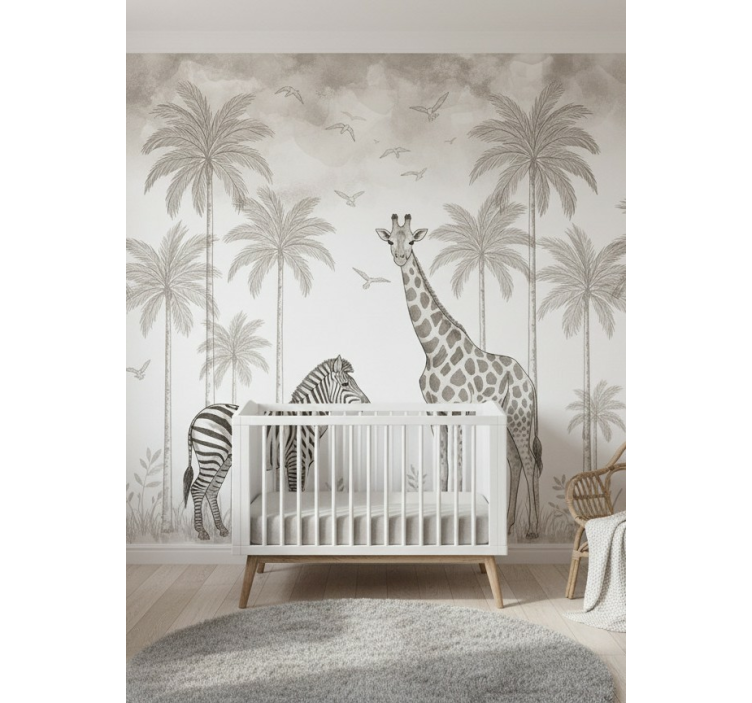 Nursery mural monochrome jungle design - TenStickers