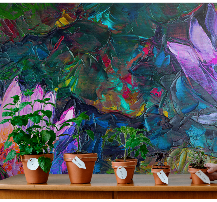 Oil painting Lotus wall mural - TenStickers