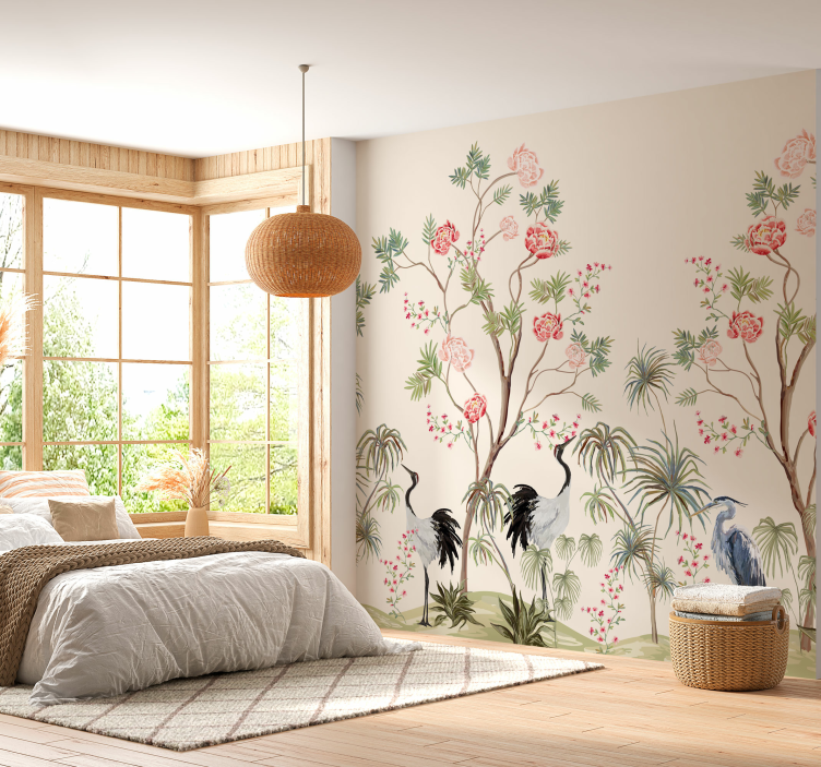oiseaux et arbres exotiques panoramic mural - TenStickers