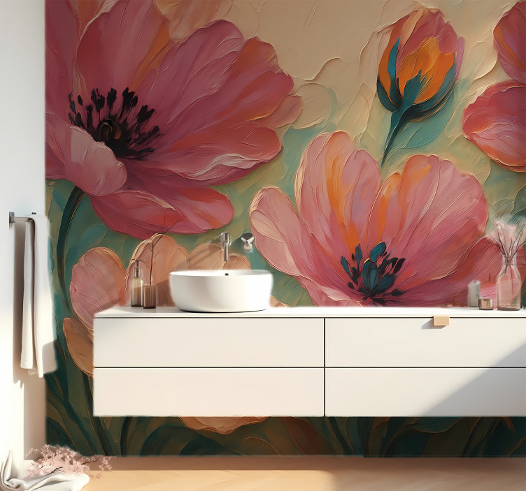 Painted flower art bathroom mural - TenStickers